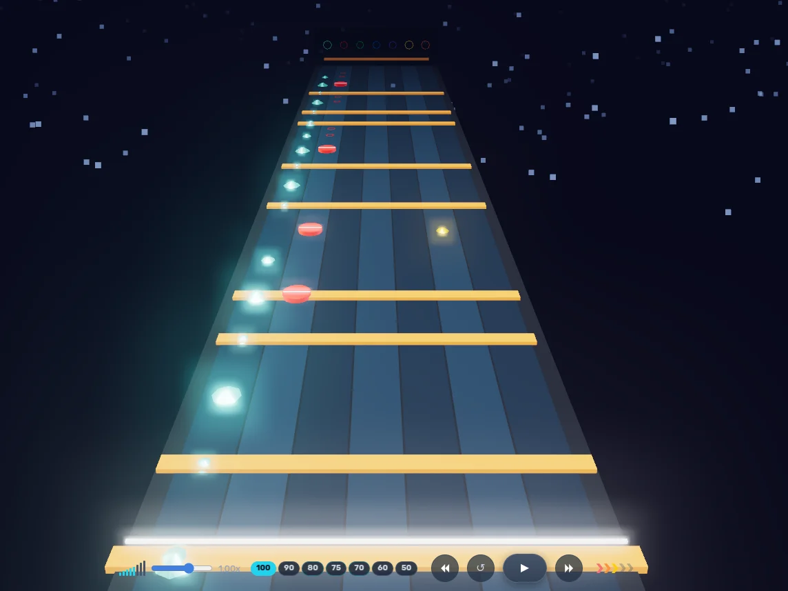 3D drum highway with glowing note gems